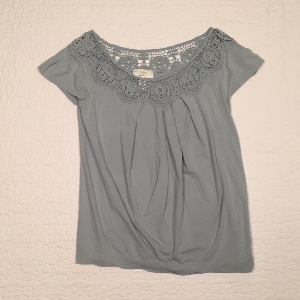 Ann Taylor LOFT - Crochet Top Tee - Steely Blue